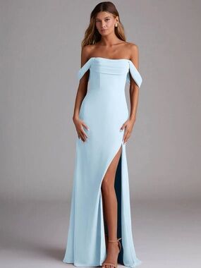 bridesmaid dresses off the shoulder Wedtrend Women Bridesmaids A Line Ruched Chiffon Dress with Slit, Dusty Blue The top sewn corset Black Dress Otrain Evening Color:PINK/ORANGE size:XXXS